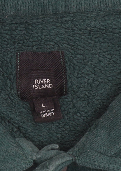 Mens UK Size L River Island Green Henley Sweatshirt