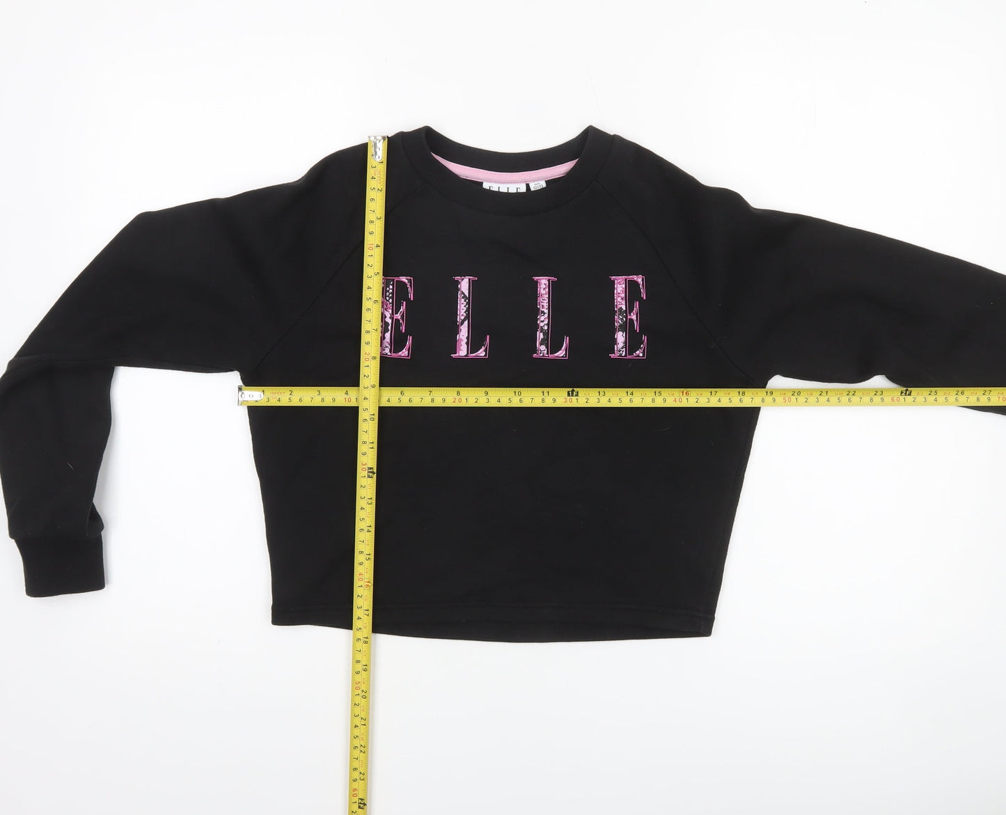 ELLE Girls Black Crew Neck Pullover Sweatshirt 12-13 Years Cotton Blend