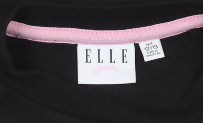 ELLE Girls Black Crew Neck Pullover Sweatshirt 12-13 Years Cotton Blend