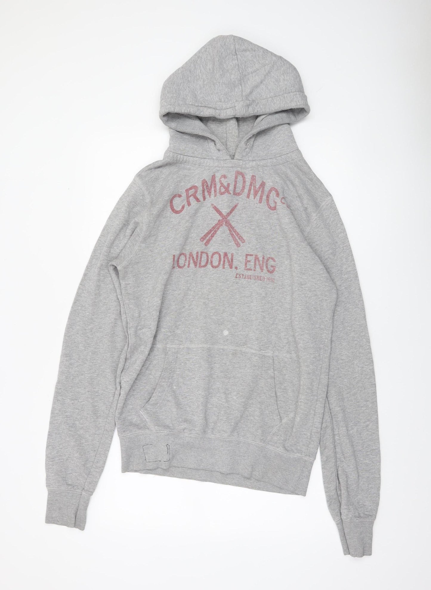 Mens UK Size L Criminal Damage Grey Pullover Hoodie
