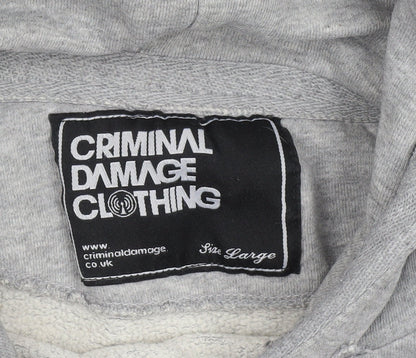 Mens UK Size L Criminal Damage Grey Pullover Hoodie