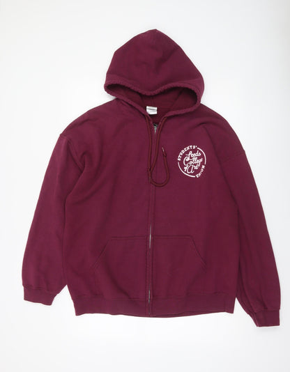 Womens UK Size XL Gildan Red Full Zip Hoodie