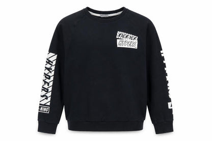 Front view of Li-Ning boys’ black pullover sweatshirt l graphic sports logo crew neck