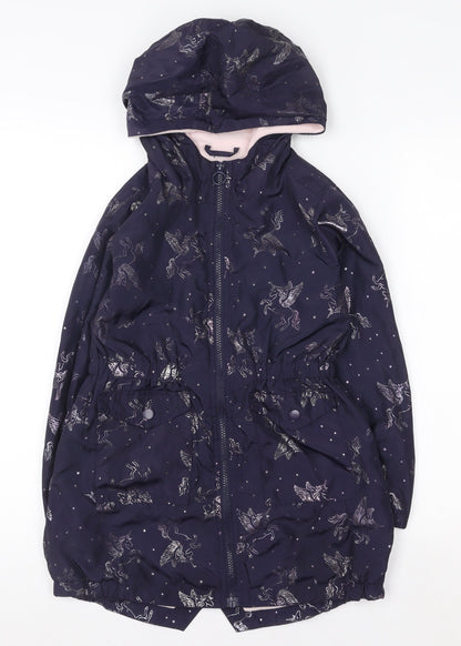 Matalan Girls Navy Unicorn Hooded Rain Coat 9 Years Water Resistant