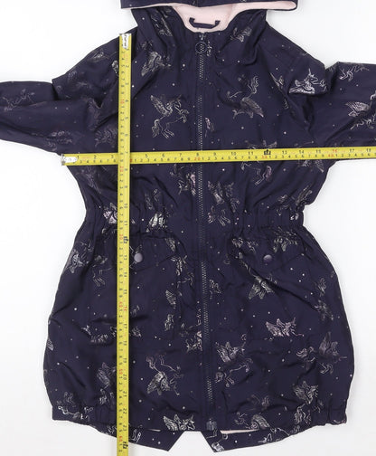 Matalan Girls Navy Unicorn Hooded Rain Coat 9 Years Water Resistant