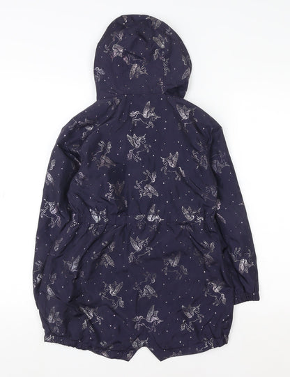Matalan Girls Navy Unicorn Hooded Rain Coat 9 Years Water Resistant