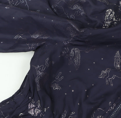 Matalan Girls Navy Unicorn Hooded Rain Coat 9 Years Water Resistant