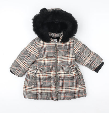 Next Unisex Baby Multicoloured Check Puffer Coat 9-12 Months Hooded Winter Jacket