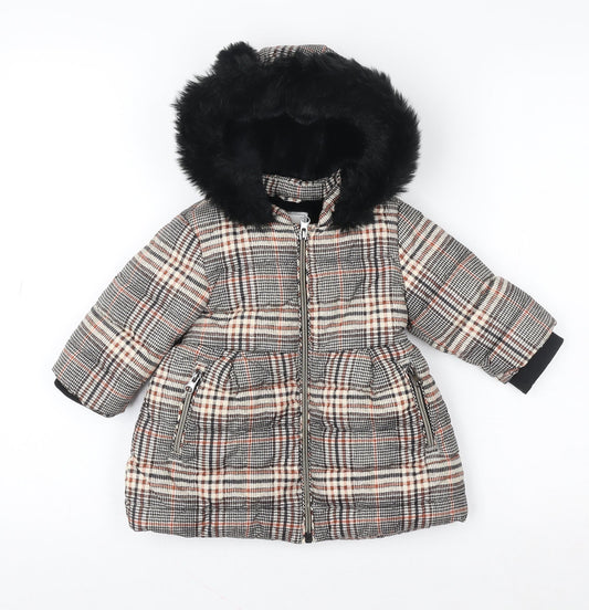 Next Unisex Baby Multicoloured Check Puffer Coat 9-12 Months Hooded Winter Jacket