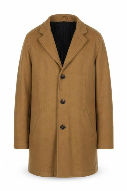 Pull&Bear Men's Brown Wool Blend Mid-Length Overcoat L