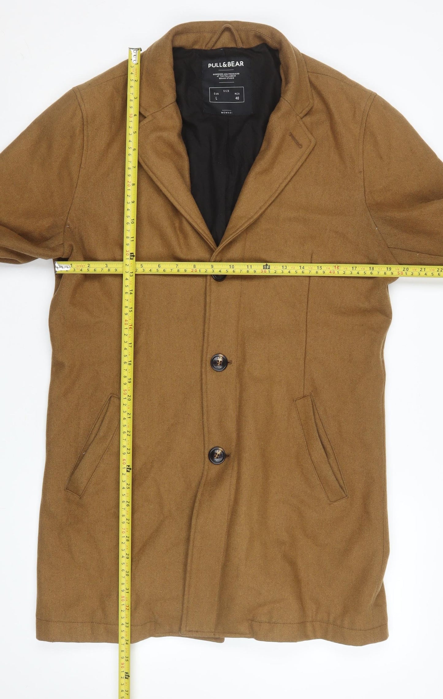 Mens UK Size L Pull & Bear Brown Overcoat