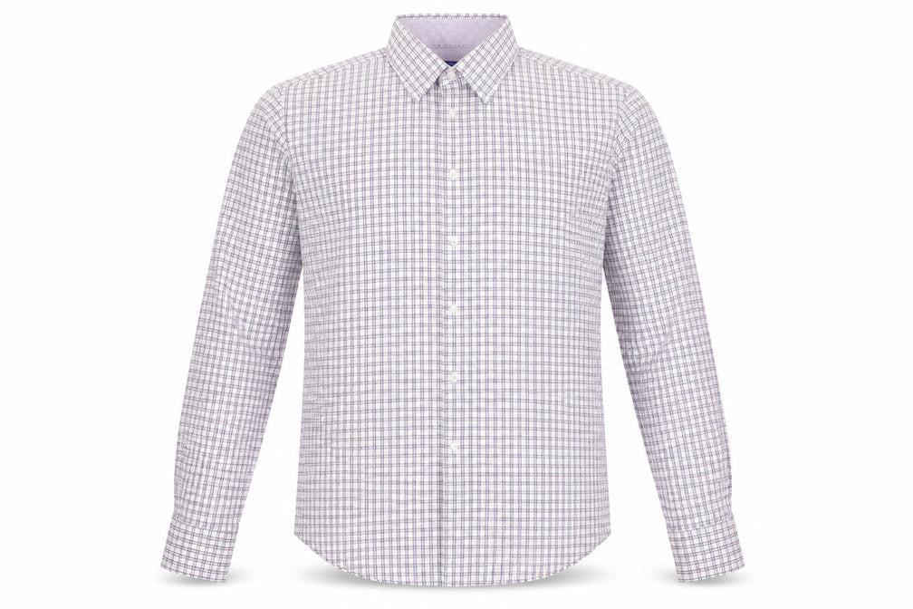 Egara Mens XL Purple Check Slim Fit Non-Iron Cotton Shirt