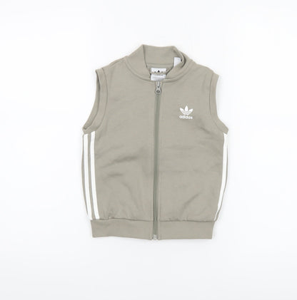 Adidas Boys Green Sleeveless Track Jacket 2-3 Years Full Zip Lightweight
