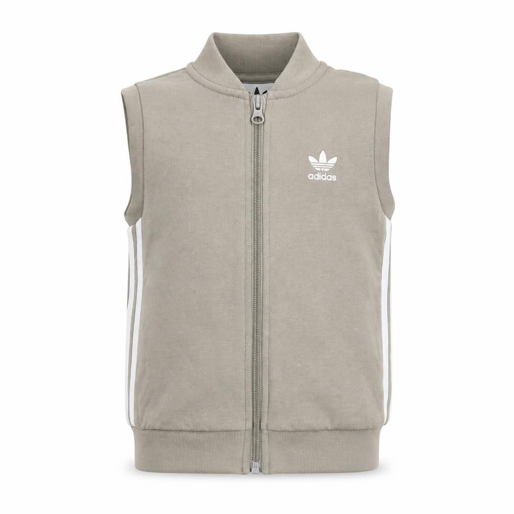 Front view of Adidas boys’ green sleeveless track jacket 2-3 years full zip lightweight