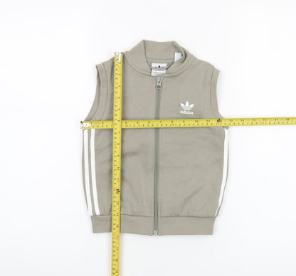 Adidas Boys Green Sleeveless Track Jacket 2-3 Years Full Zip Lightweight