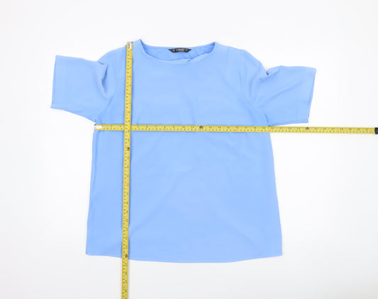 Dunnes Women Light Blue Short Sleeve Polyester Blouse M