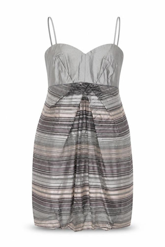 Front view of Principles women’s grey striped bodycon dress, size UK 14, party cocktail
