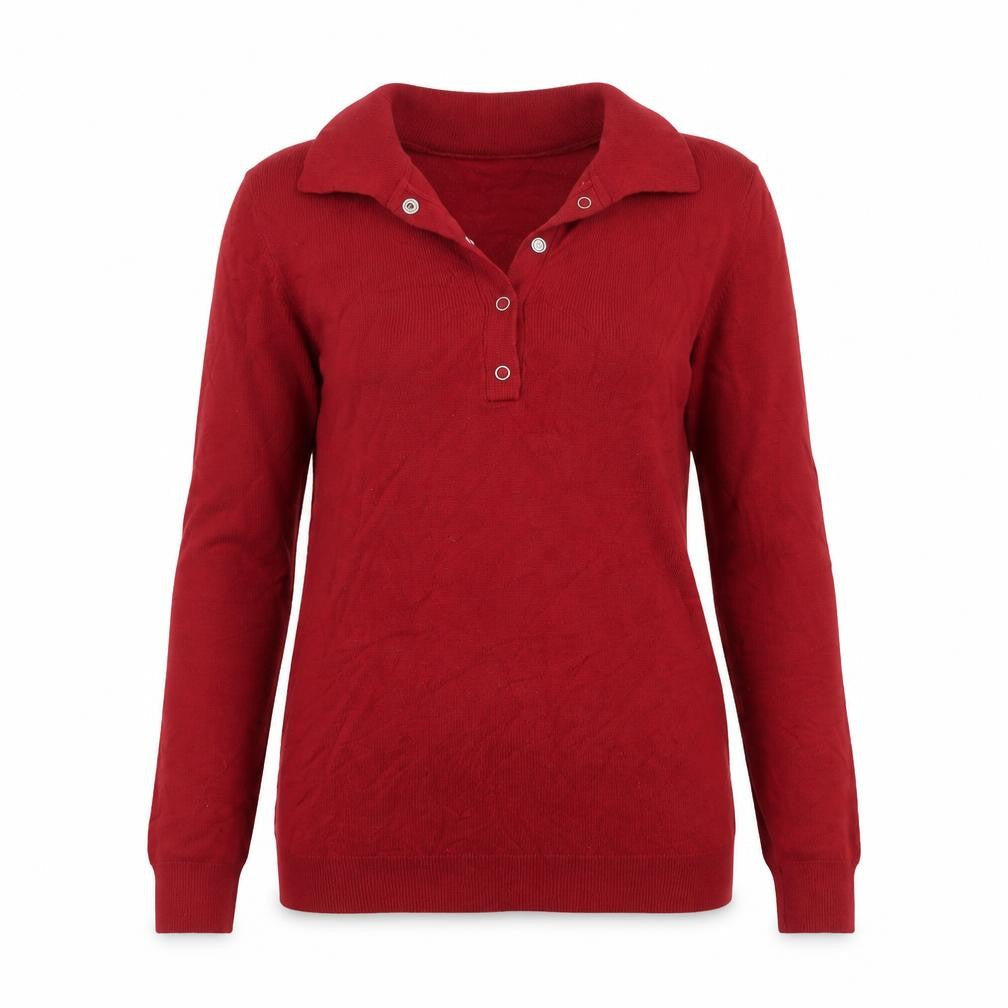 Front view of Long Tall Sally Women’s Red XS Henley Collar Knit Jumper