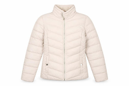 Front view of Miss Selfridge Petites Beige Puffer Jacket UK 8 Petite Women’s