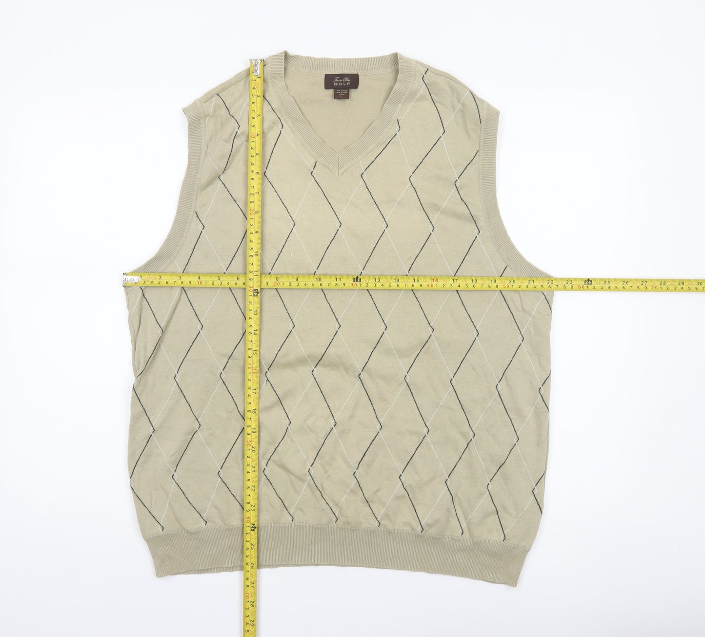 Mens UK Size L Tasso Elba Beige Vest Jumper