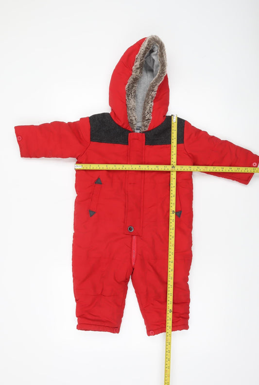 Tu Unisex Red Faux Fur Hooded Winter Snowsuit 12-18 Months Padded Lined