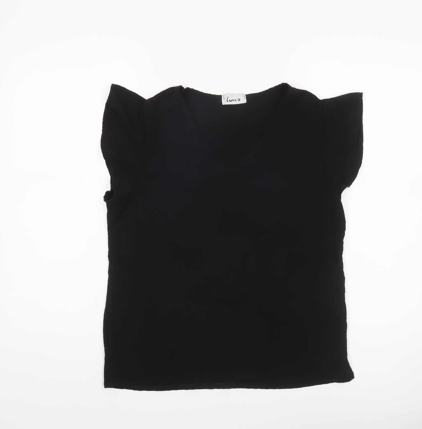 Womens UK Size M LUNA Black Basic Blouse