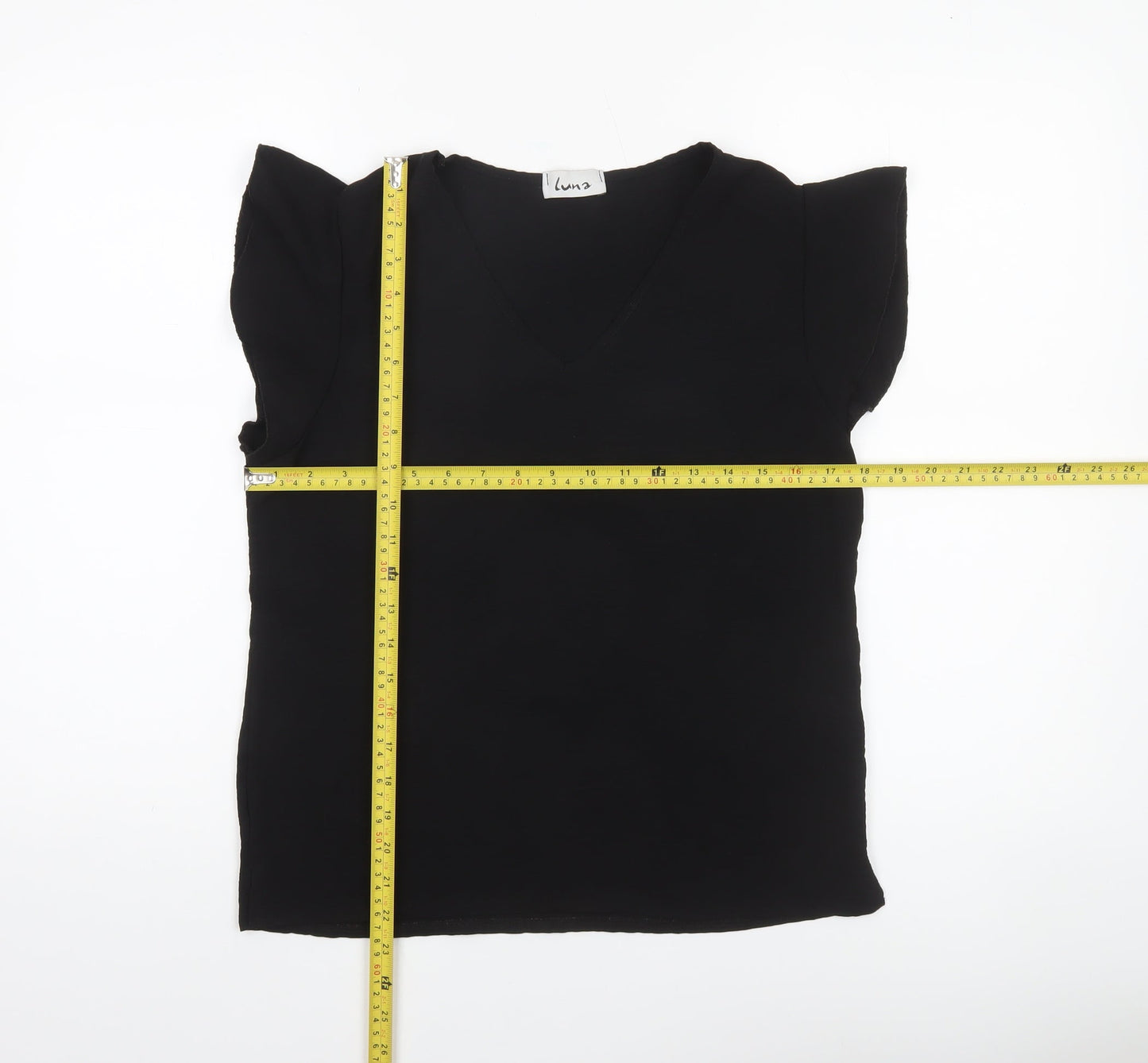 Womens UK Size M LUNA Black Basic Blouse