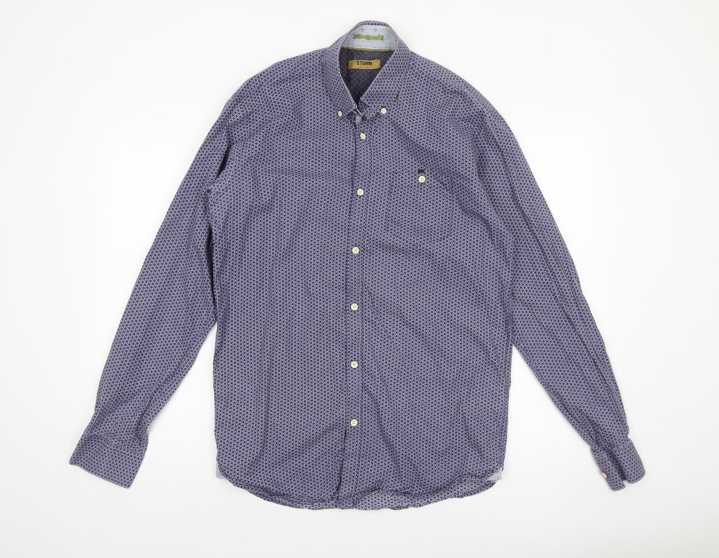 STCRM Men's Blue Geometric Long Sleeve Button-Up Cotton Shirt M 39/40