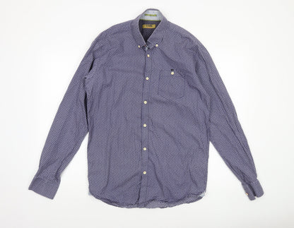 STCRM Men's Blue Geometric Long Sleeve Button-Up Cotton Shirt M 39/40