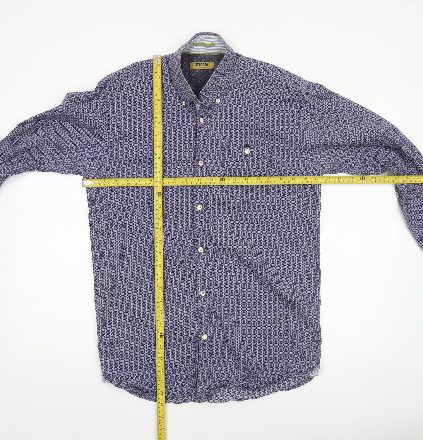 STCRM Men's Blue Geometric Long Sleeve Button-Up Cotton Shirt M 39/40