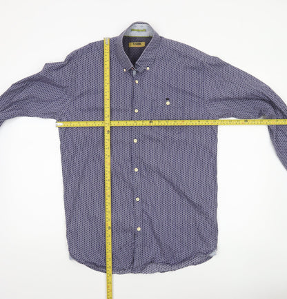 STCRM Men's Blue Geometric Long Sleeve Button-Up Cotton Shirt M 39/40