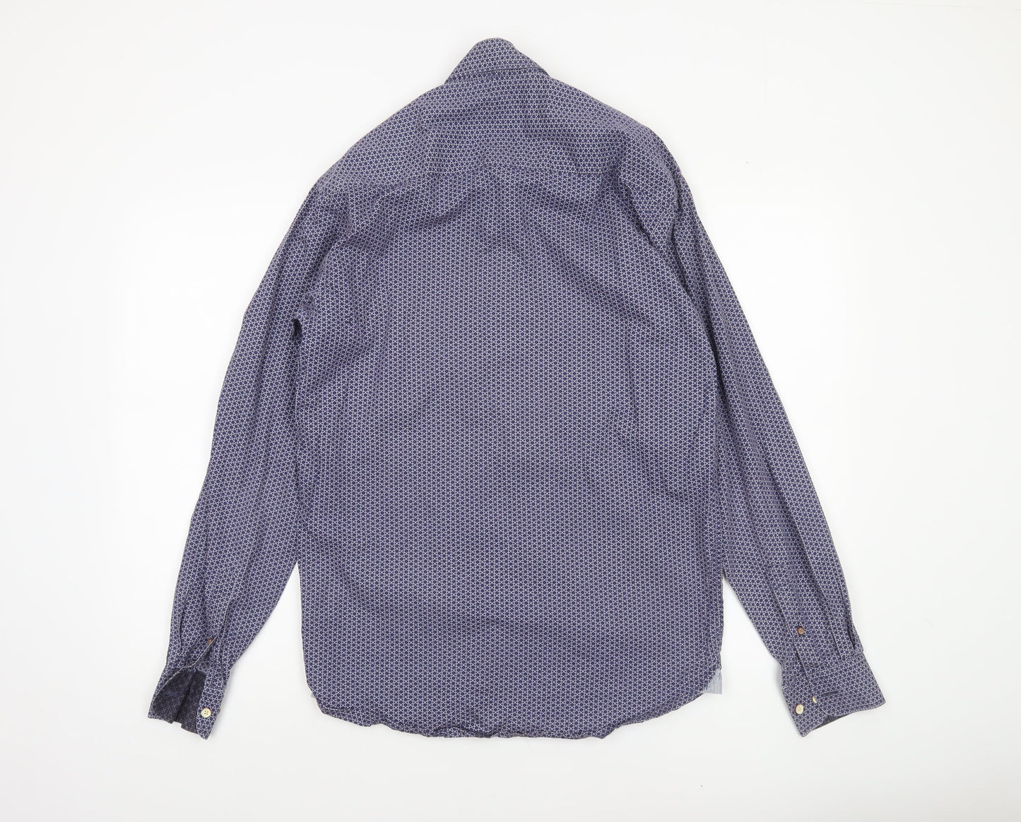STCRM Men's Blue Geometric Long Sleeve Button-Up Cotton Shirt M 39/40