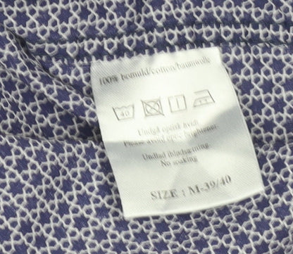 STCRM Men's Blue Geometric Long Sleeve Button-Up Cotton Shirt M 39/40