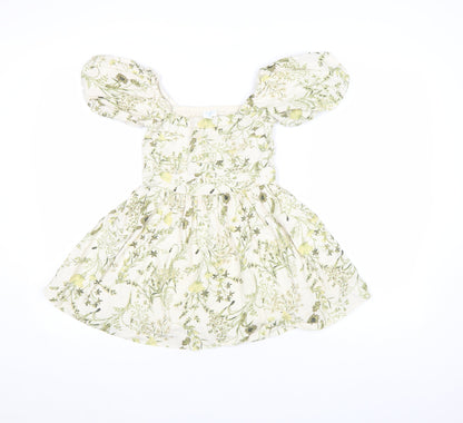 Marks and Spencer Girls Ivory Floral A-Line Puff Sleeve Dress 8-9 Years