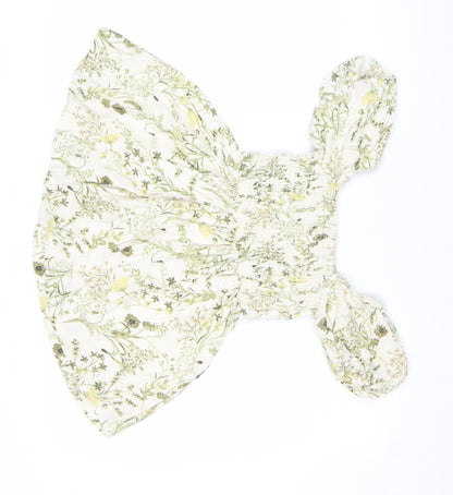 Marks and Spencer Girls Ivory Floral A-Line Puff Sleeve Dress 8-9 Years