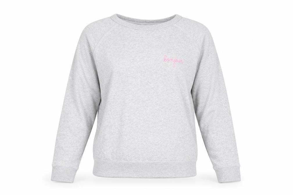 Maison Labiche Girls Grey Cotton Embroidered Pullover Sweatshirt S