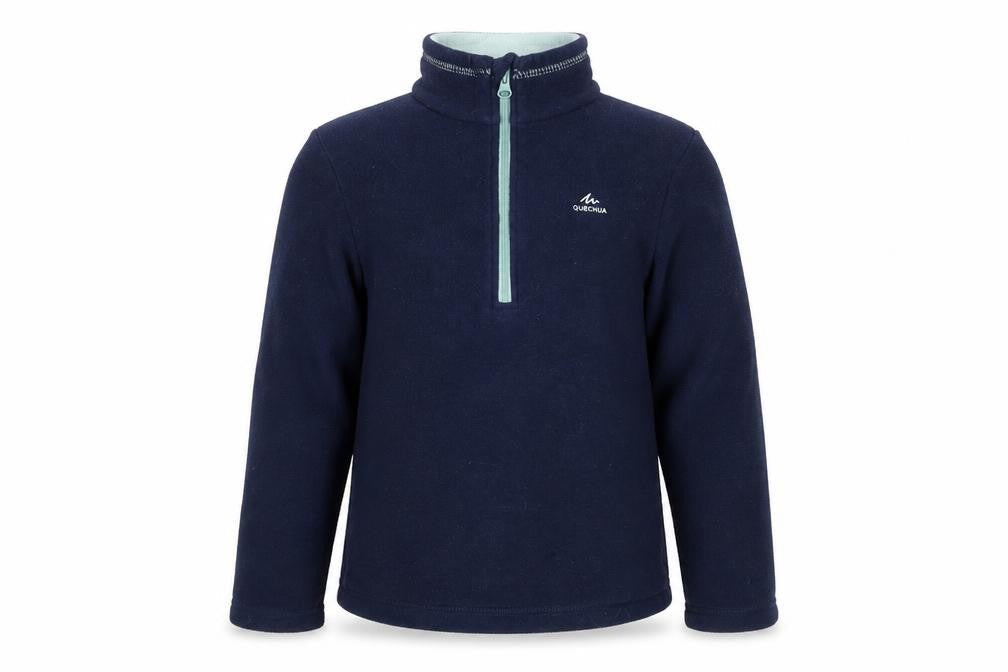 Front view of Quechua boys’ blue fleece 1/4 zip hiking pullover top - 7 years