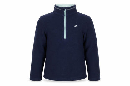 Front view of Quechua boys’ blue fleece 1/4 zip hiking pullover top - 7 years