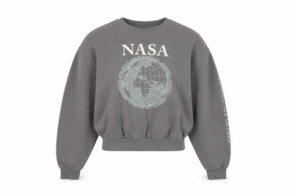 Front view of DIVIDED girls’ grey nasa relaxed pullover fleece sweatshirt xs