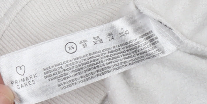 Womens UK Size XS Primark White Pullover Hoodie