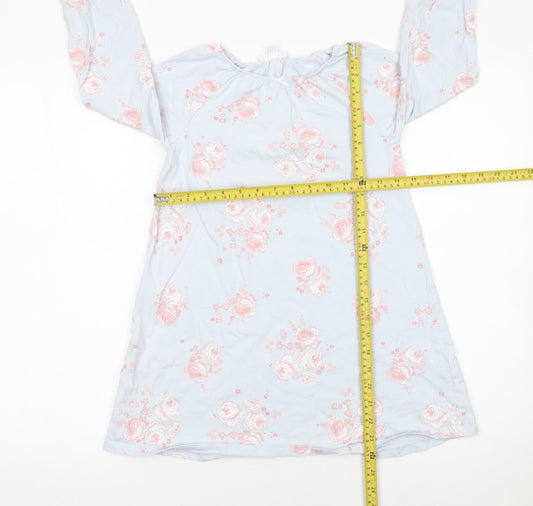 The Little White Company Girls Blue Floral Cotton Shift Dress 7-8 Years