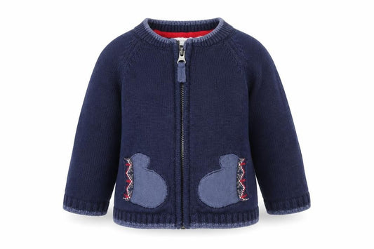 The Little White Company Blue Cotton Full Zip Animal Baby Cardigan 3-6 Months