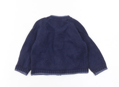 The Little White Company Blue Cotton Full Zip Animal Baby Cardigan 3-6 Months