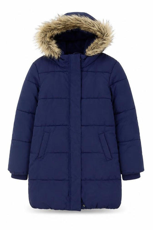 John Lewis Girls Blue Hooded Mid-Length Puffer Coat Age 10 Winter Lined