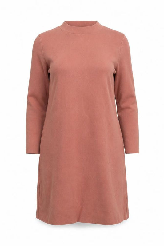 Front view of COS Women Pink Cotton Knit Shift Dress XS 3/4 Sleeve High Neck