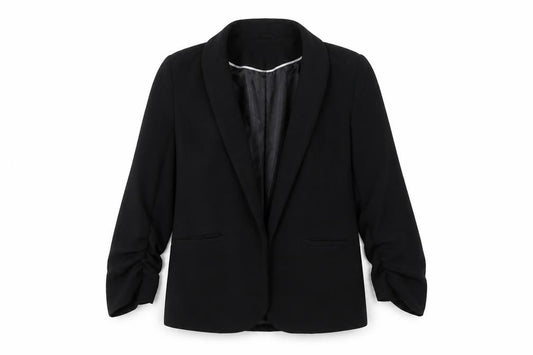 Front view of Tu Woman Black Blazer Jacket, size 12, Regular Fit Single-Breasted