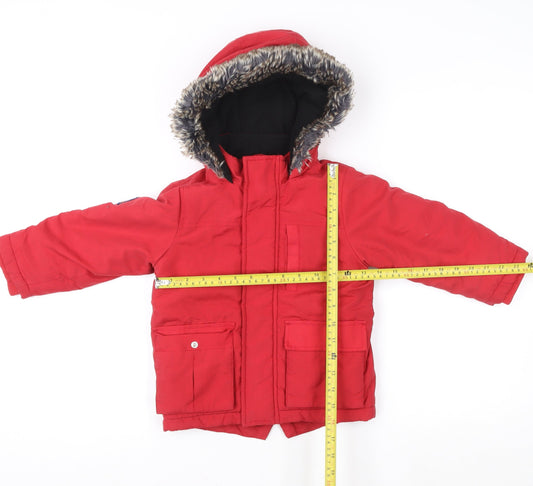 Very Boys Red Faux Fur Trim Hooded Winter Parka Coat 3-4 Years