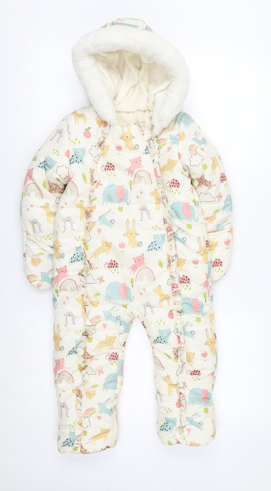 George Unisex Ivory Animal Print Padded Hooded Coverall 18-24 Months