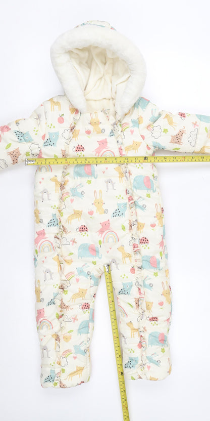 George Unisex Ivory Animal Print Padded Hooded Coverall 18-24 Months