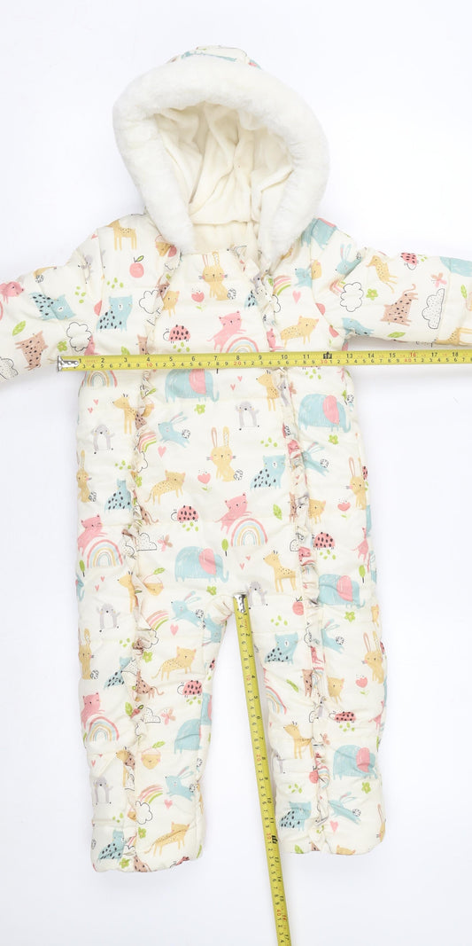 George Unisex Ivory Animal Print Padded Hooded Coverall 18-24 Months